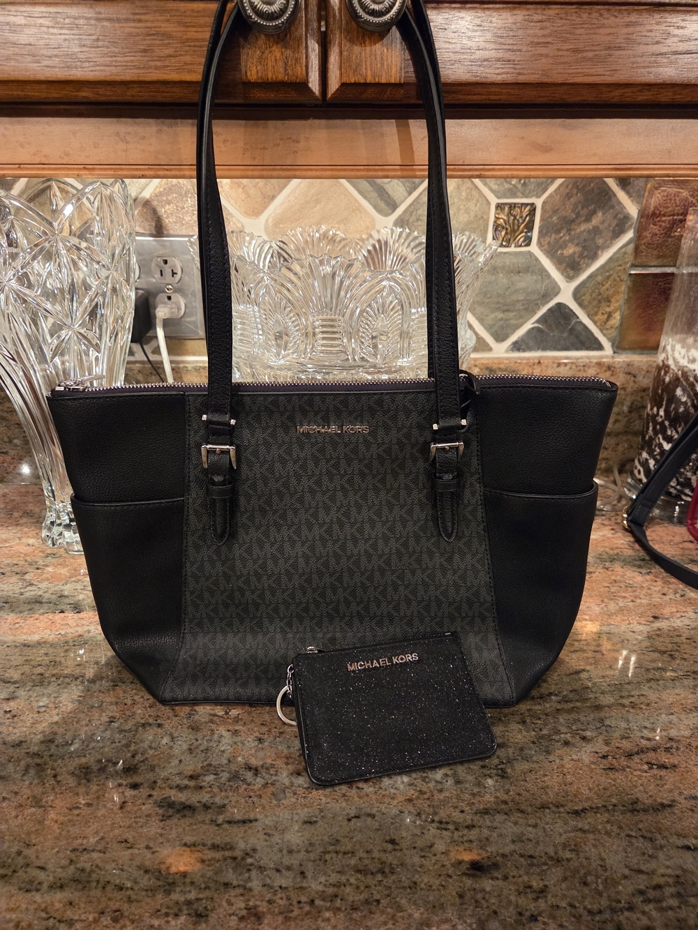 Michael Kors Black Signature Bag with Card Holder